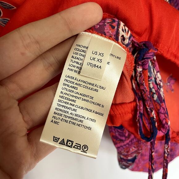 Free People boho flowy top orange pink women's size XS drawstring elastic waist - Picture 6 of 10